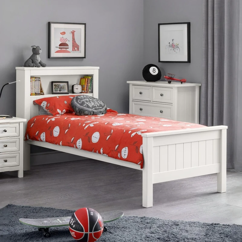 Julian Bowen Maine Bookcase Bed, Surf White, Single