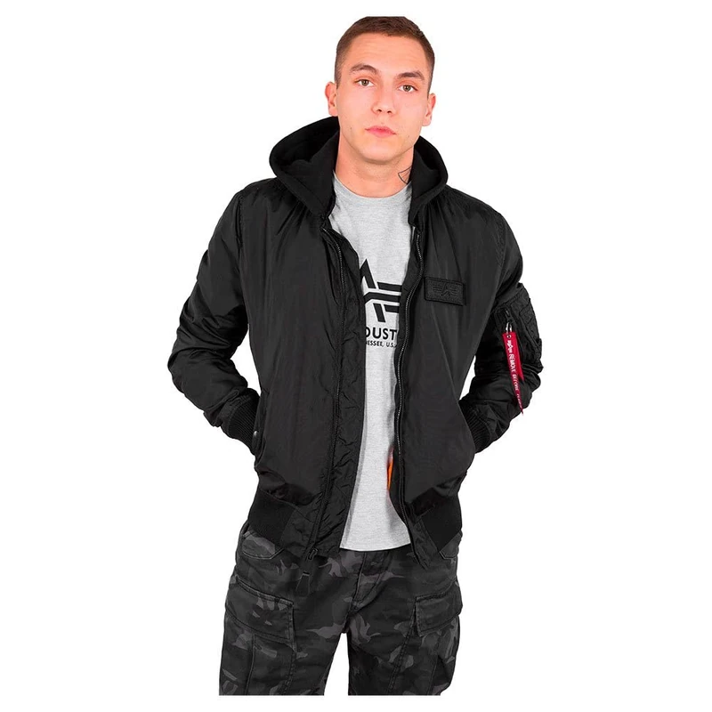Alpha Industries MA-1 TT Hood Bomber Jacket for Men Black/Black