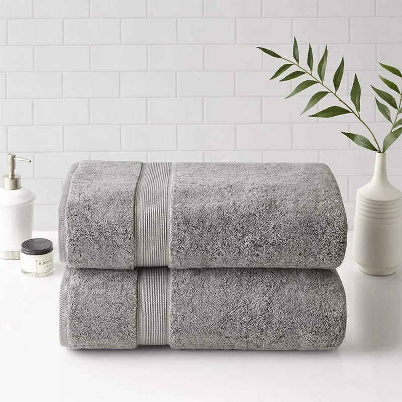 Madison Park SIGNATURE 800GSM 100% Cotton Luxurious Bath Towel Set Highly Absorbent, Quick Dry, Hotel & Spa Quality for Bathroom, 34" x 68", Silver 2 Piece