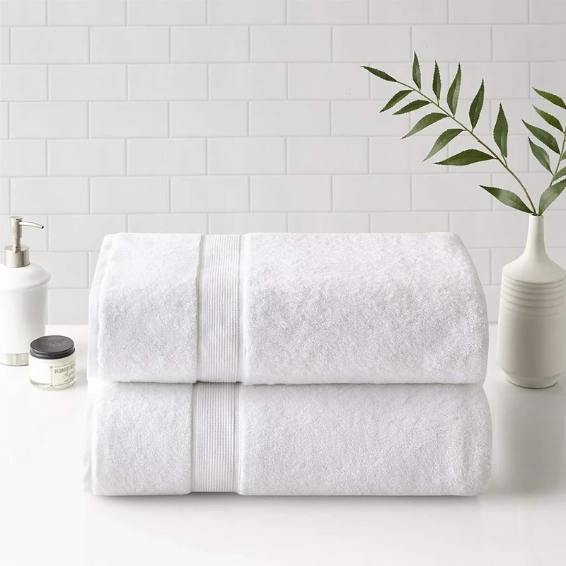 Madison Park SIGNATURE 800GSM 100% Cotton Luxurious Bath Towel Set Highly Absorbent, Quick Dry, Hotel & Spa Quality for Bathroom, Bath Sheet 34" x 68", White 2 Piece