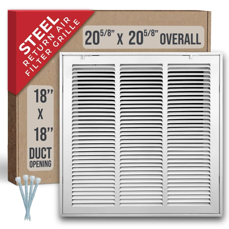 Fits 18x18 Duct Opening | Steel Return Air Filter Grille by Handua [Removable Door] for 1-inch Filters | Vent Cover Grill | White | HVAC Cold Air Intake Grille | Out Dim: 20 5/8"W X 20 5/8"H