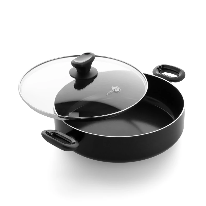GreenPan Torino Healthy Ceramic Non-Stick 28cm/4.2 Litre Sauté Pan with Lid, PFAS Free, Induction, Oven Safe up to 160°C, Dishwasher Safe, Black