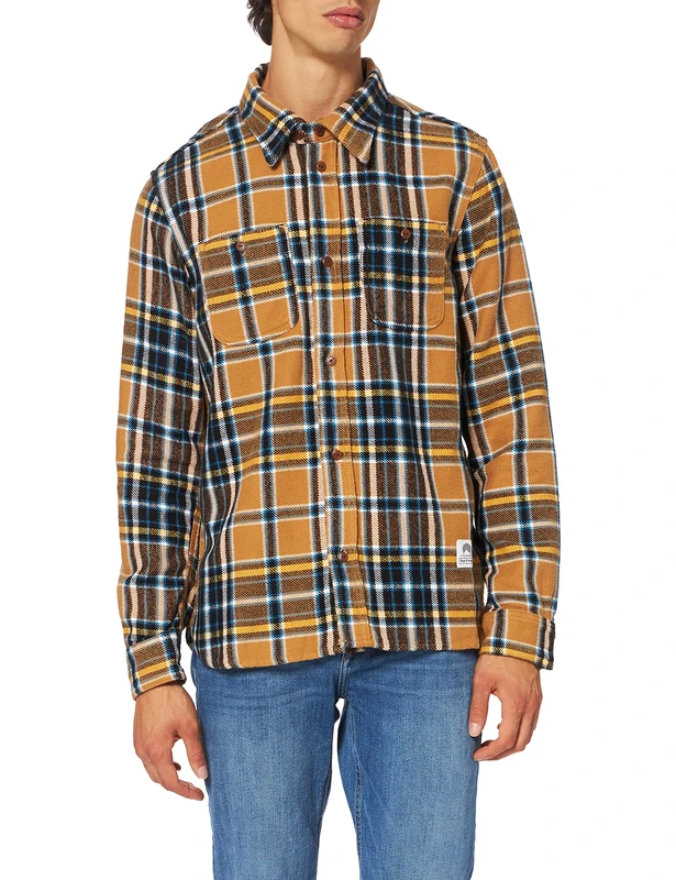 Kings of Indigo Men's Juntoku Casual Shirt, Multicolour (Camel Flannel Check 7503), Medium