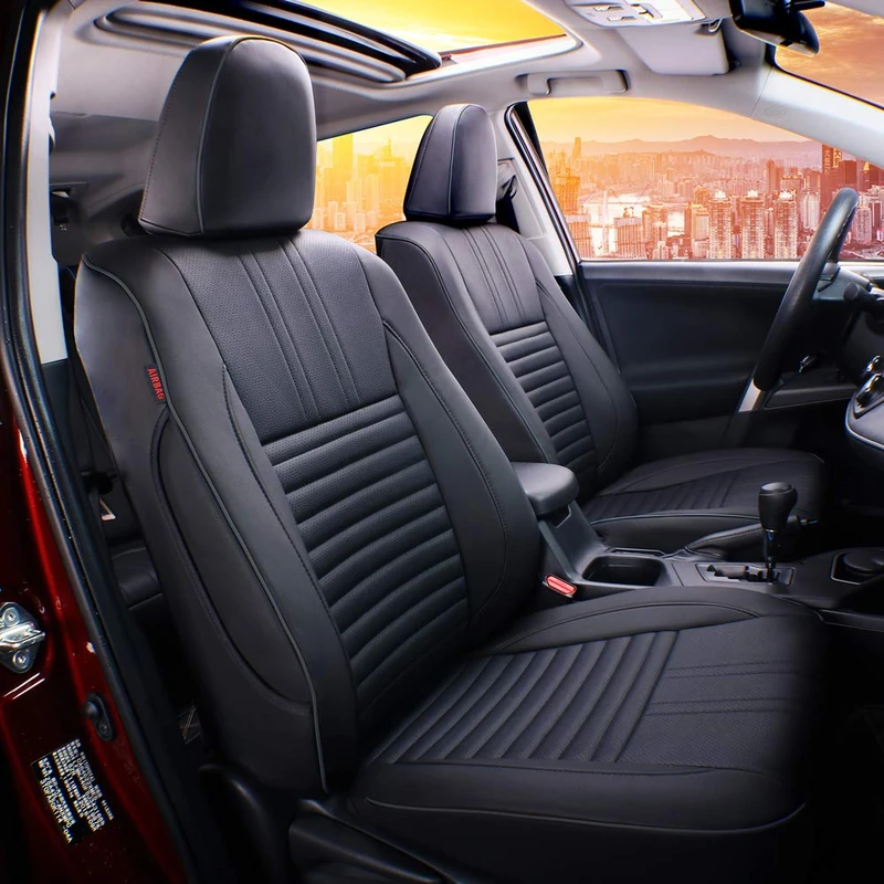 EKR Custom Fit RAV4 Car Seat Covers for Select Toyota RAV4 Limited XLE SE Platinum Adventure 2013 2014 2015 2016 2017 2018 (NOT for Hybrid) - Full Set,Leather (Black)