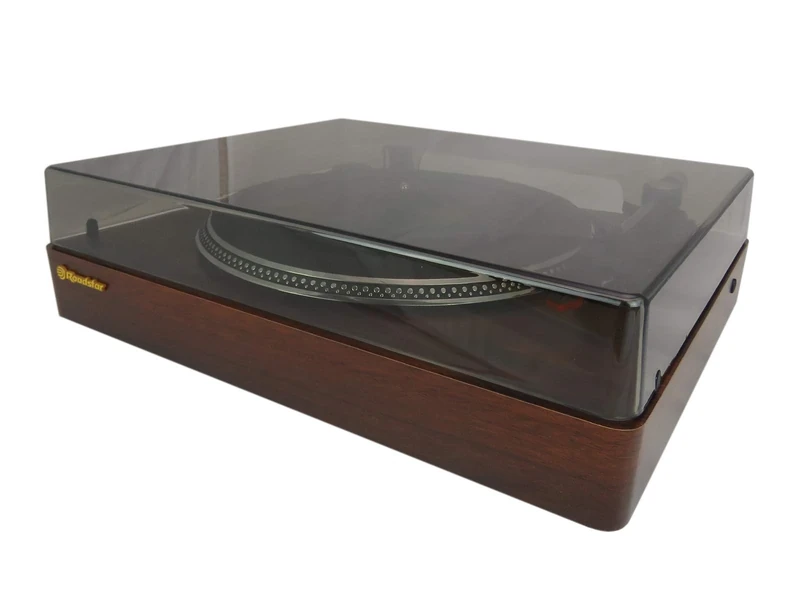 Roadstar TT-385BT-T Vintage Brown Wooden 33/45 /78 rpm Turntable Record Player with Bluetooth Transmitter and Pre-Amplified Line Audio Output - Image 1