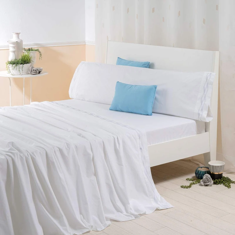 Sancarlos OLAS- Embroidered Sheets 100% Cotton Satin bed 150 white