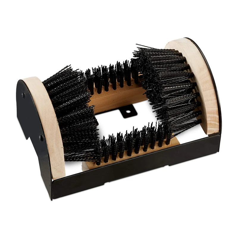 Relaxdays Shoe Scraper with Surrounding Brushes, Outdoor Shoe Brush, Robust Bristles, Floor-Mount, Black/Natural - Image 1