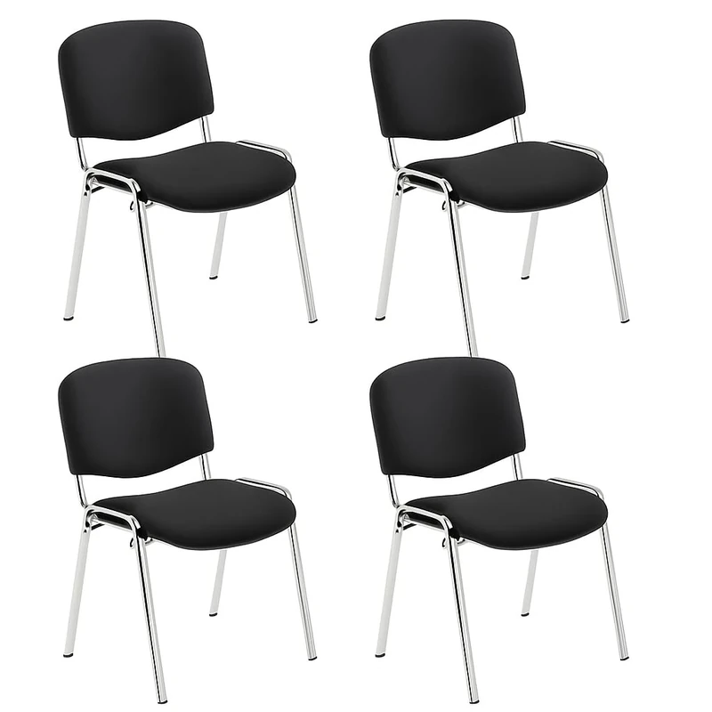Office Hippo Heavy Duty Stackable Meeting Chair With Strong Frame and Padded Durable Seat - Black/Chrome, 4 Pack, Up To 115kg Weight