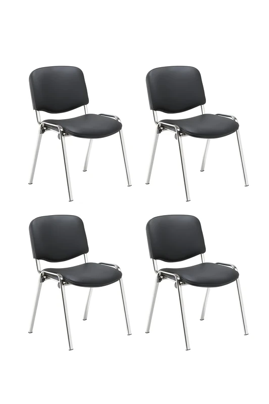 Office Hippo Heavy Duty Stackable Meeting Chair - Versatile Conference Chair With Strong Frame & Padded Seat - Up To 115kg Weight - PU Black/Chrome, 4 Pack