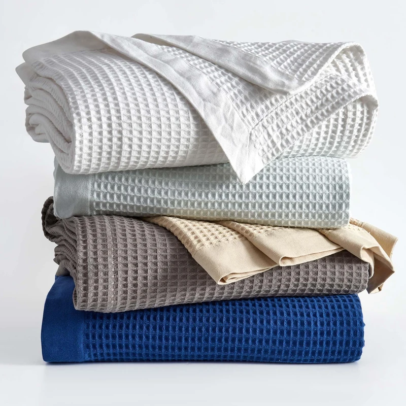 100% Cotton White Blanket Twin Size for Bed - Breathable and Soft, Waffle Weave for Summer Spring, 90x66 Inches
