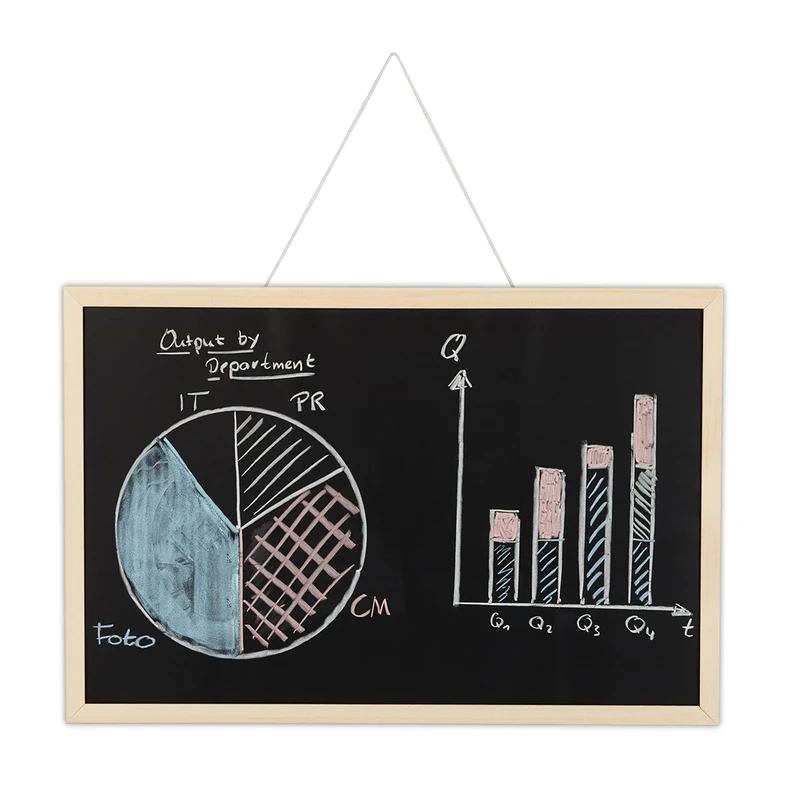 Relaxdays Chalkboard with Wooden Frame, Wipeable Memo Board, Office Accessory, Wall-Mount, 40 x 60 cm, Black