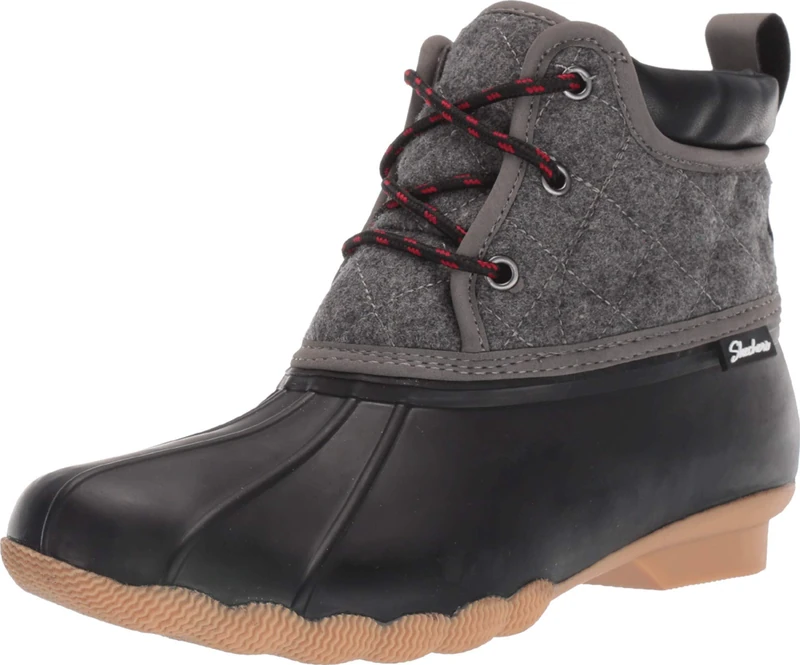 Skechers Women's Pond-Lil Puddles-Mid Quilted Lace Up Duck Boot with Waterproof Outsole Rain, Black/Charcoal, 4 UK - Image 1