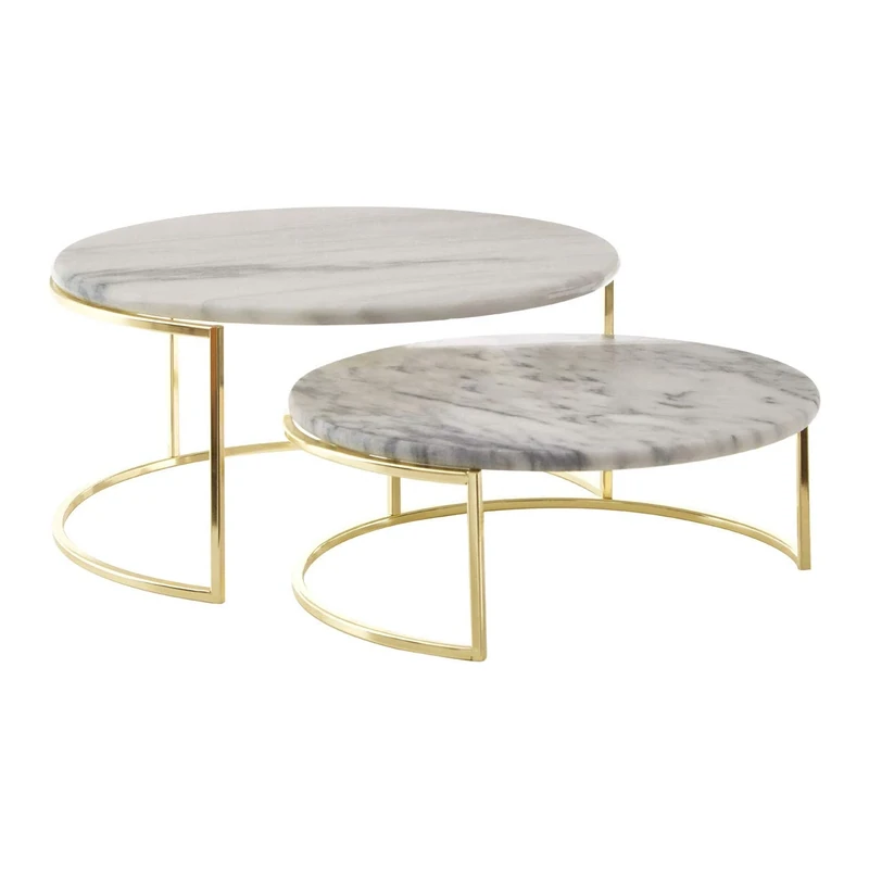 Cake Stands, White Marble, Brass Metal, Set of 2