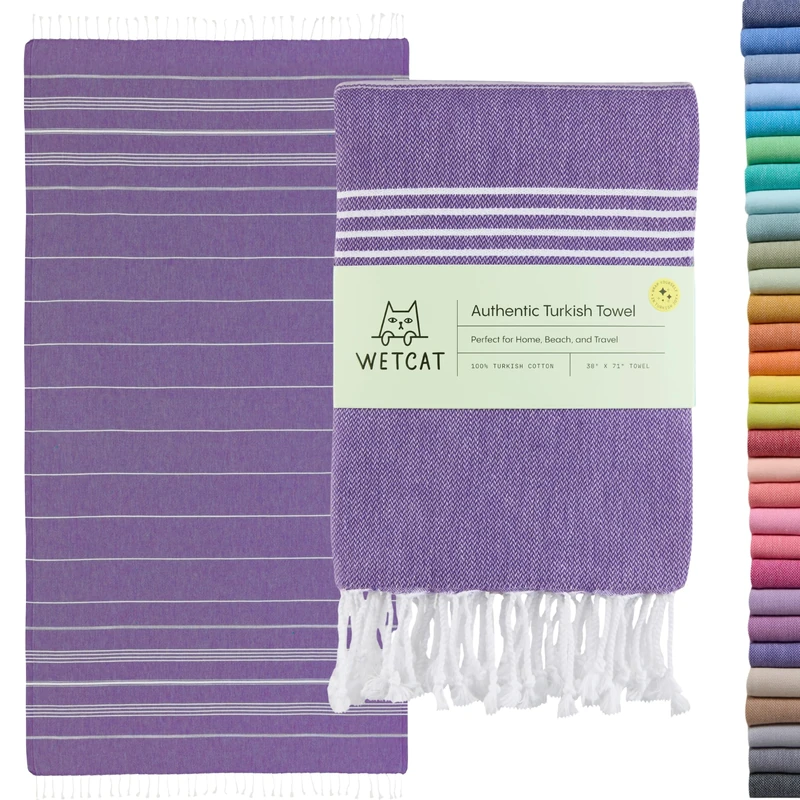 WETCAT Turkish Beach Towel Oversized 38x71 100% Cotton Sand Free Quick Dry Extra Large Light Travel Towel for Adults Beach Accessories Gifts - Dark Purple