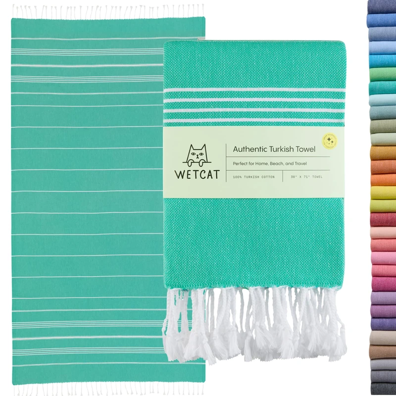 WETCAT Turkish Beach Towel Oversized 38x71 100% Cotton Sand Free Quick Dry Extra Large Light Travel Towel for Adults Beach Accessories Gifts - Mint Green