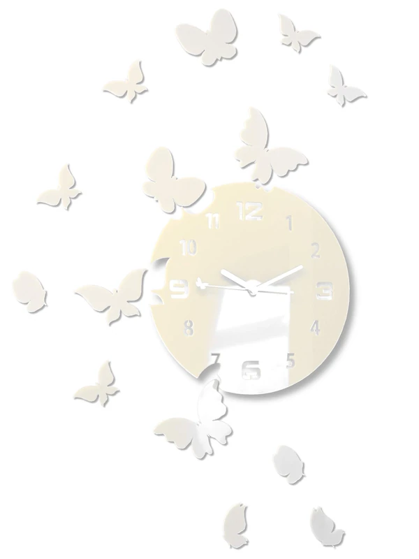 FLEXISTYLE Modern wall clock Butterflies acrylic glass 30cm dial silent movement (non ticking) made in EU (Ecru)