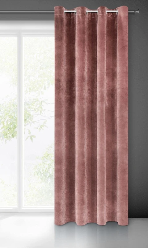 Eurofirany VILLA Soft Plain Opaque Velvet Curtain with Eyelets - 1 Unit, Fluffy Panel Drape Classic Glamour Elegant Living Room, Bedroom, 290 g/m2, W55 x L98, Dark Pink