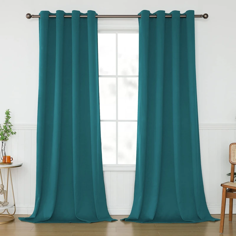 KEQIAOSUOCAI 2 Panels Teal Blackout Curtains 95 Inch Length for Bedroom - Grommet Room Darkening Block Heat Curtains Drapes for Living Room, Teal, 52W x 95L