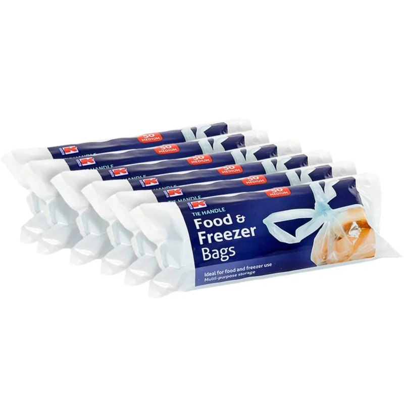 Kordis Strong Tie Handle Food Freezer Bags - 6 x 50 Medium Fridge Bags for Storage - Blue Plastic With Handles to Keep Food Fresh - For Home & Travel Use - 300 Count