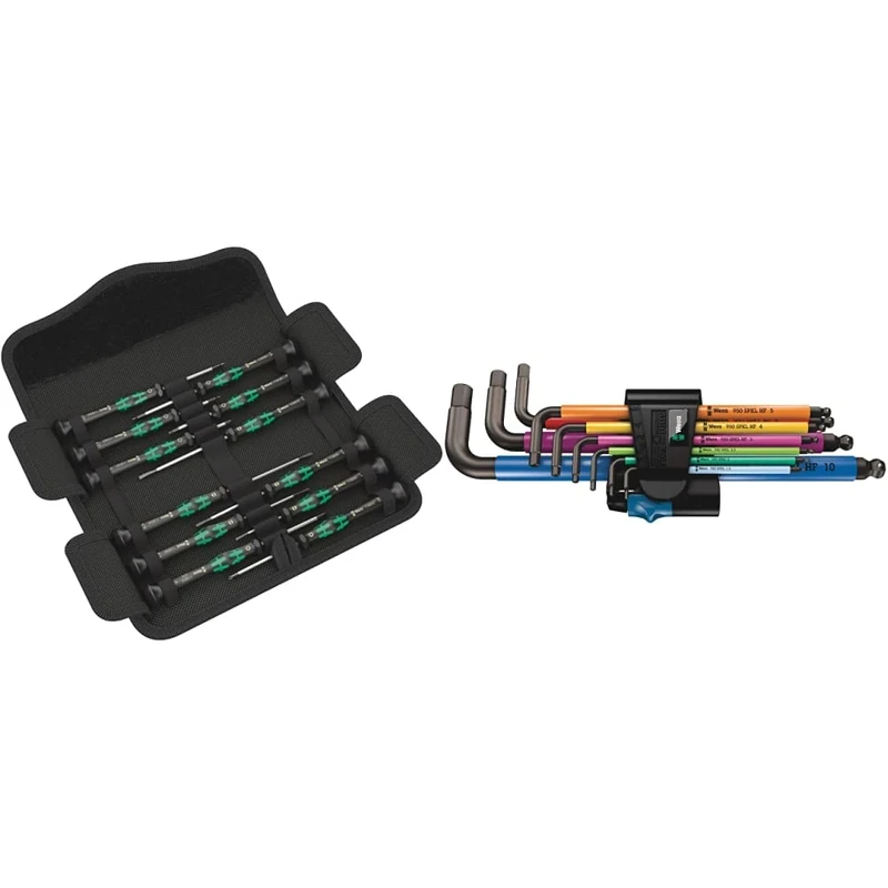 Wera 73675 Kraftform Micro Precision Screwdriver Set, 12 Pieces & 950 SPKL/9 SM HF Multicolour L-Key Set Metric BlackLaser with HOL