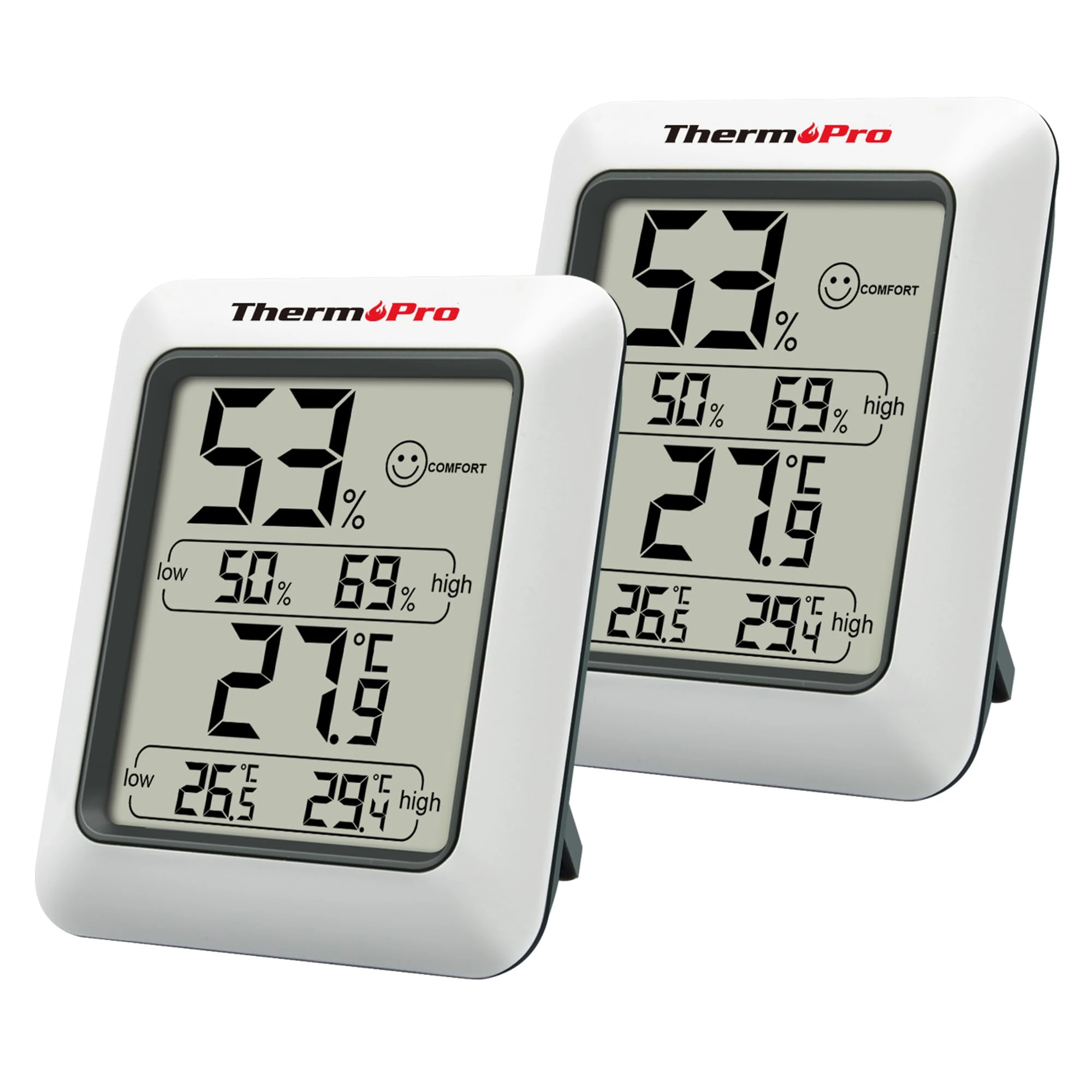 ThermoPro TP50 Room Thermometer Digital Indoor Hygrometer Monitor Temperature and Humidity Meter for Home Office Nursery Comfort, Min and Max Records, 2 Pieces