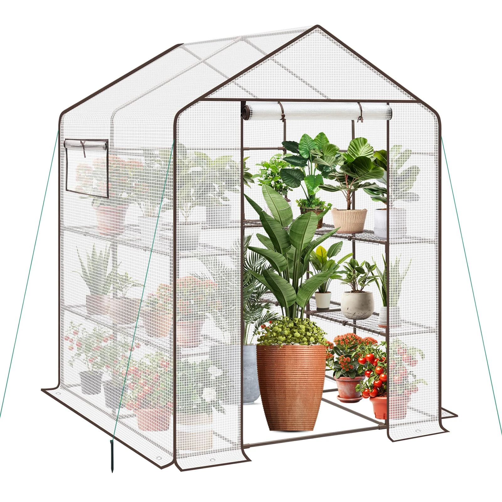 Sekey Walk In Greenhouse with Shelves - Stable Frame & Easy Assembly, Outdoor Green house with Waterproof PE Cover Plastic Greenhouse, All-Weather Protection, White (White(L))