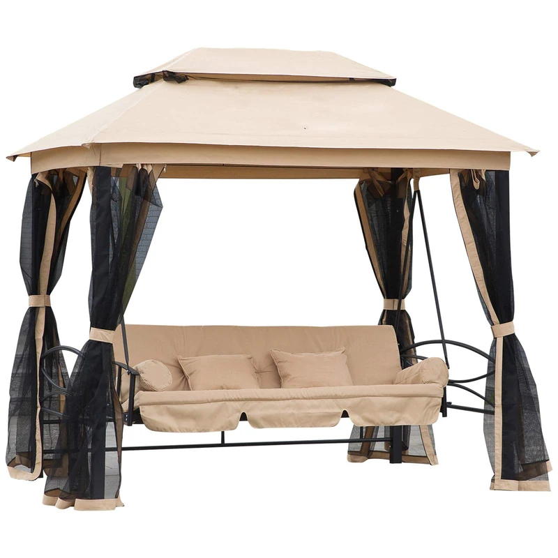 Outsunny 3 Seater Convertible Garden Swing Seat Bed - Beige