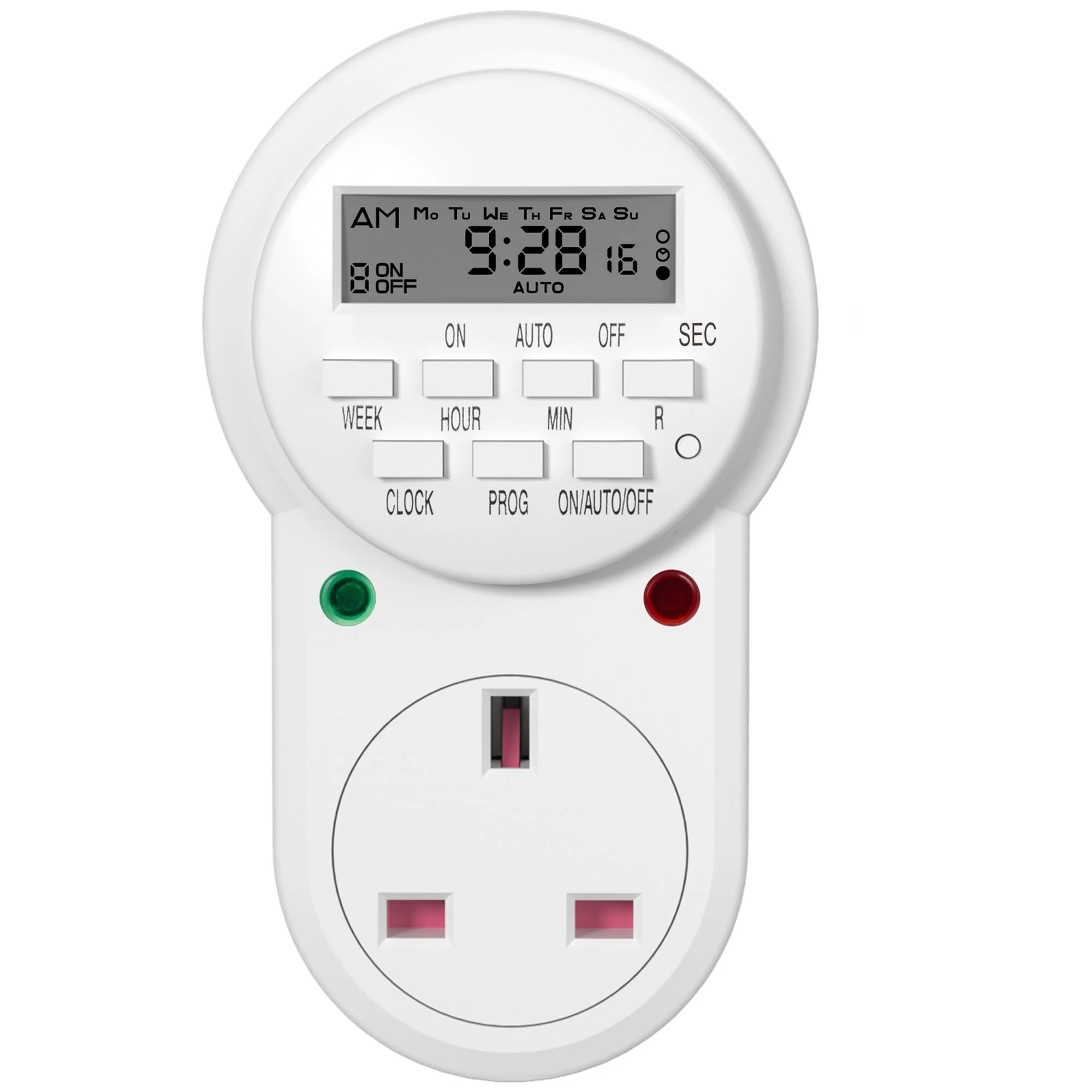 HBN Weekly Programmable Electronic Digital Mains Plug-in Timer Socket with LCD Display 24 Hours / 7 Day with 9 On-Off Programs, (13A/3120W,1 Pack)