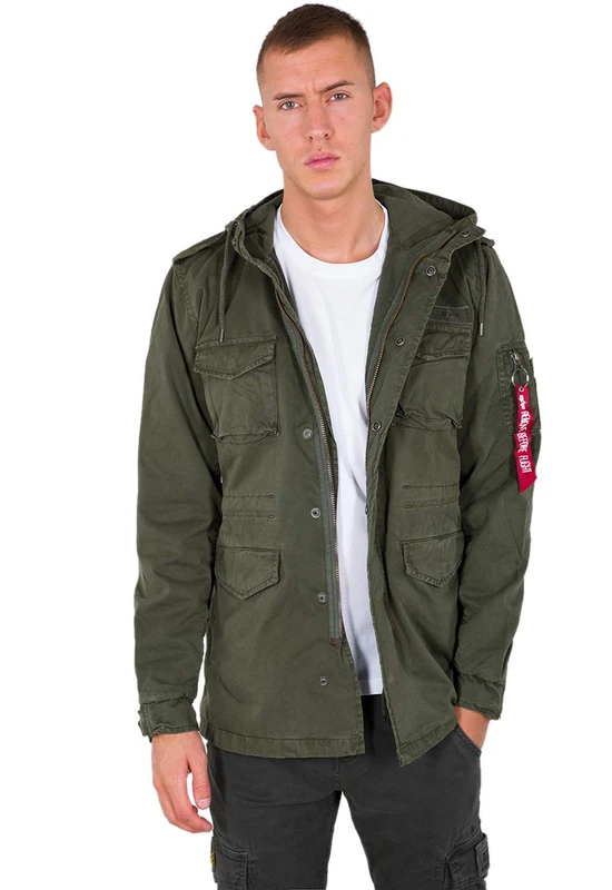 ALPHA INDUSTRIES Men's Huntington Hood Field Jacket, Dark Olive, XS