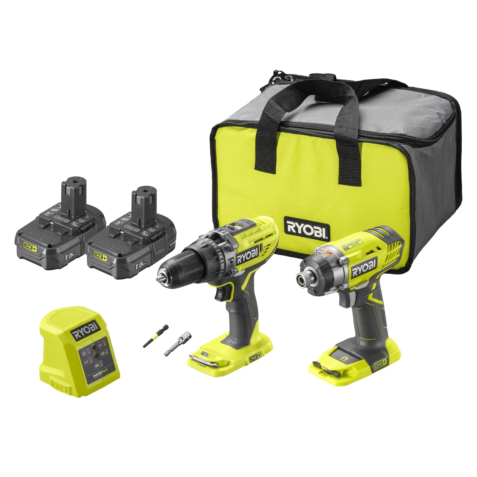 Ryobi R18PD3RID-213S 18V ONE+ Cordless Combi Drill and Impact Driver Starter Kit (2X 1.5Ah)