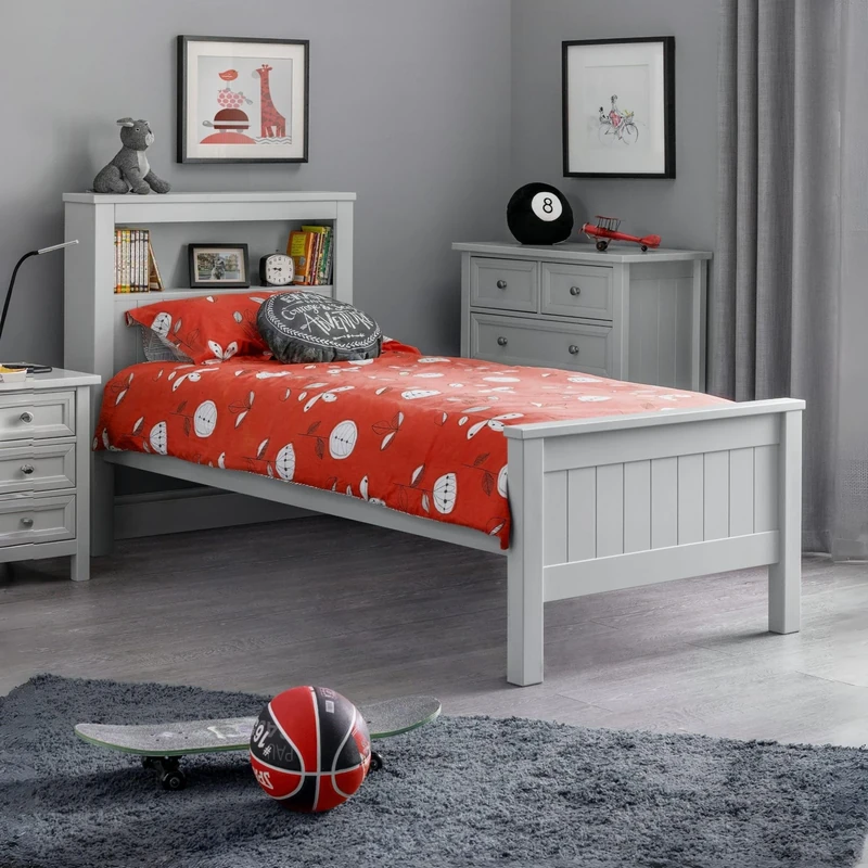 Julian Bowen Dove Grey Wood Maine Bookcase Bed, Single