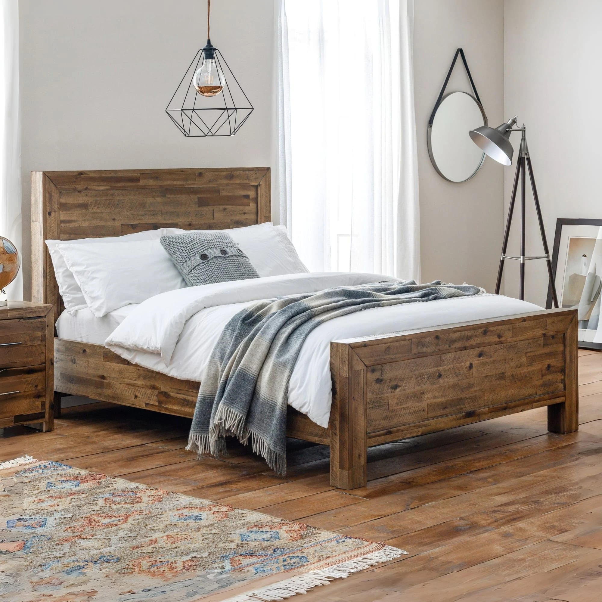 Julian Bowen Antique Oak Wood Hoxton Bed, Double