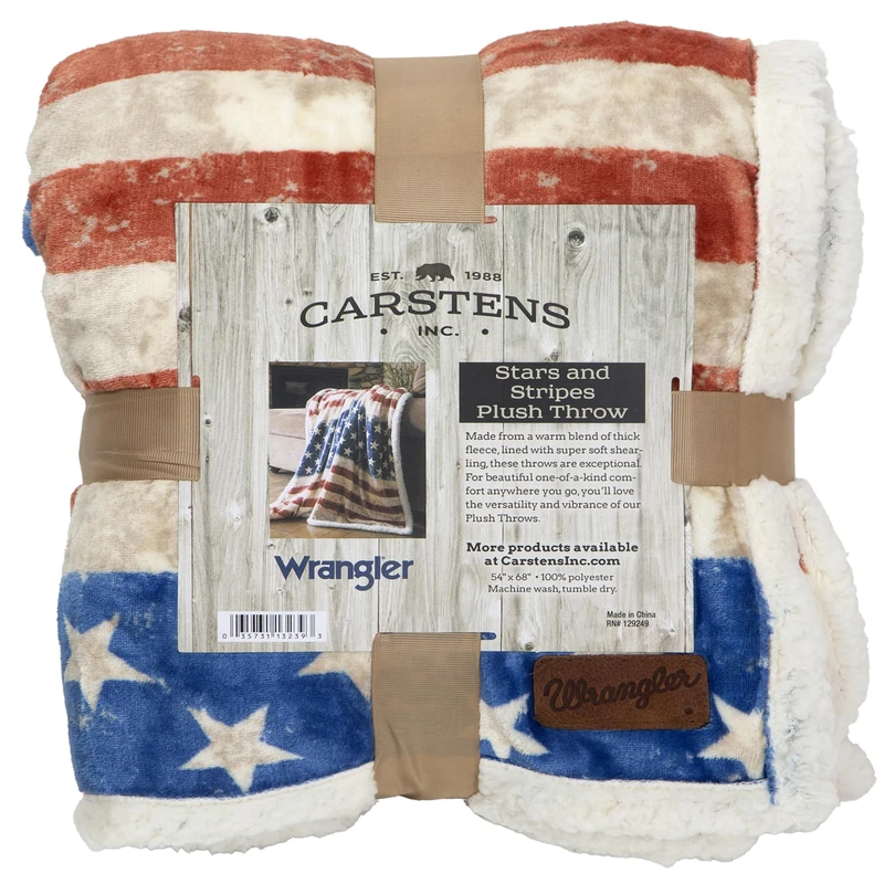 CARSTENS, INC. Throw Blanket, Fleece Faux Fur, Stars & Stripes, Large 54" x 68"