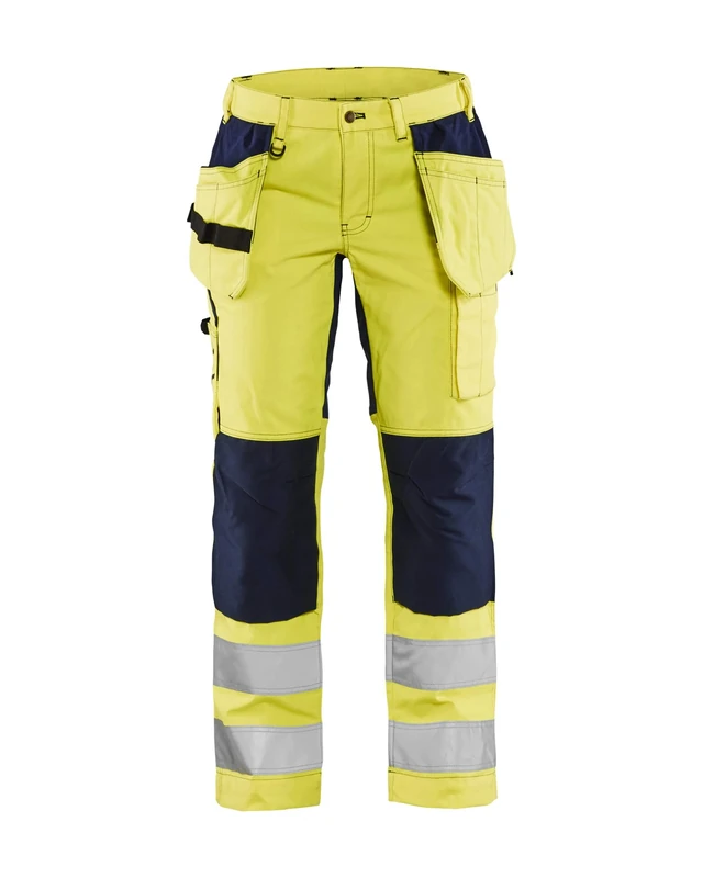 BLÅKLÄDER Ladies Hi Vis Trousers Stretch 10R Yellow/Navy Blue