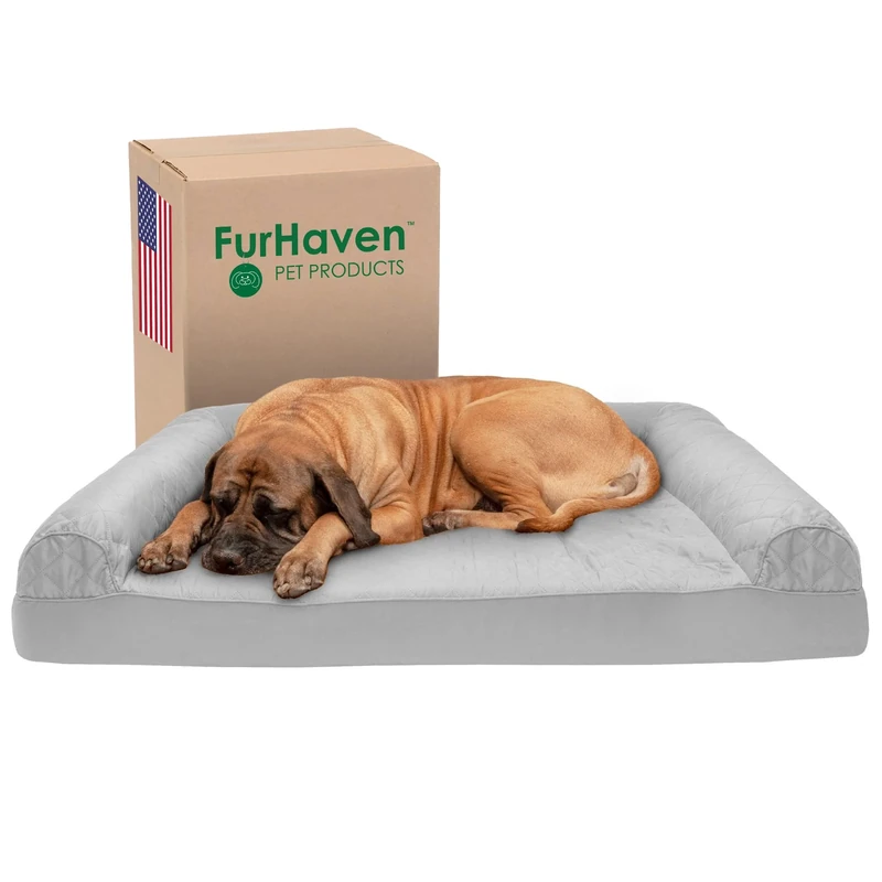 FurHaven Quilted Sofa-Style Cooling Gel Foam Dog Bed - Silver Gray, Jumbo Plus (XX-Large)