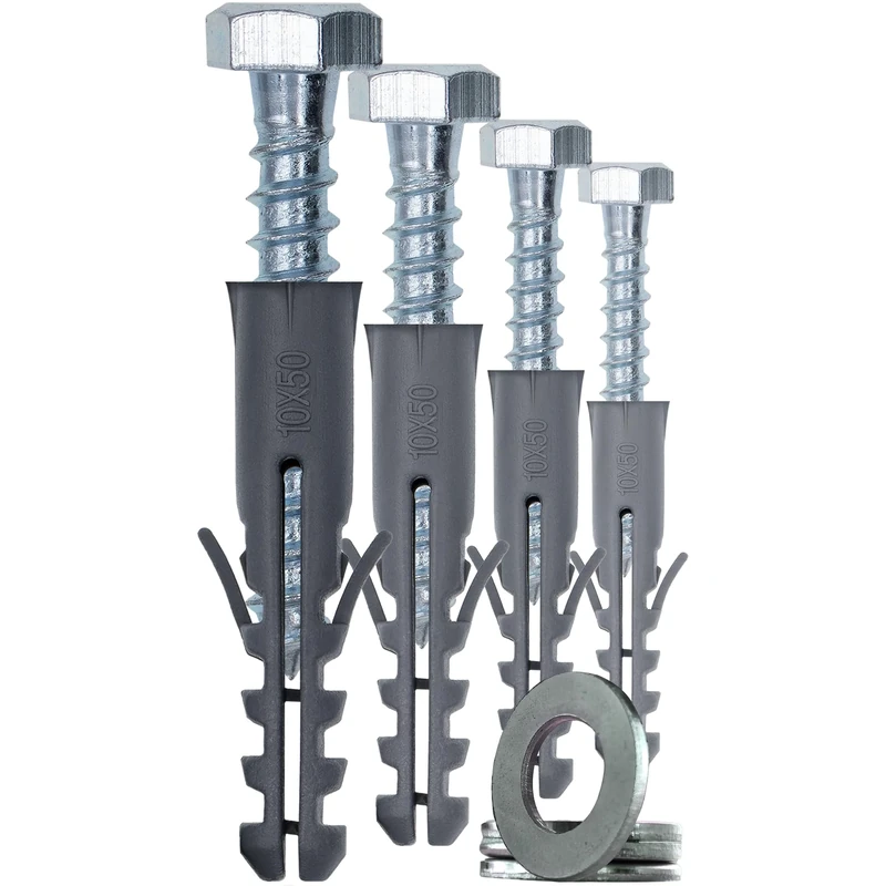 1STec 4 x M10 x 50 mm Strong Galvanised Satellite Anchor Nylon Mungo Wall Plug + Heavy Duty Coach Screw with 13mm HEX Bolt Head for Fixing Aerial Mast Sky Dishes TV Mount Brackets Shelving Racking