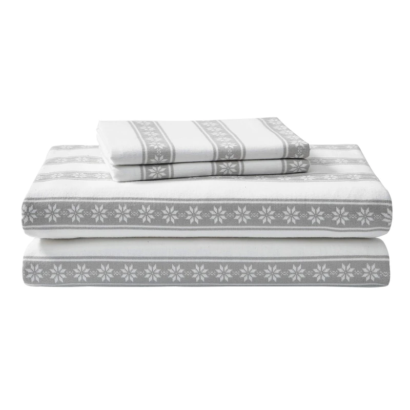 Eddie Bauer - Full Sheets, Cotton Flannel Bedding Set, Brushed For Extra Softness, Cozy Home Decor (Snowflake Fair Isle, Full) - Image 1