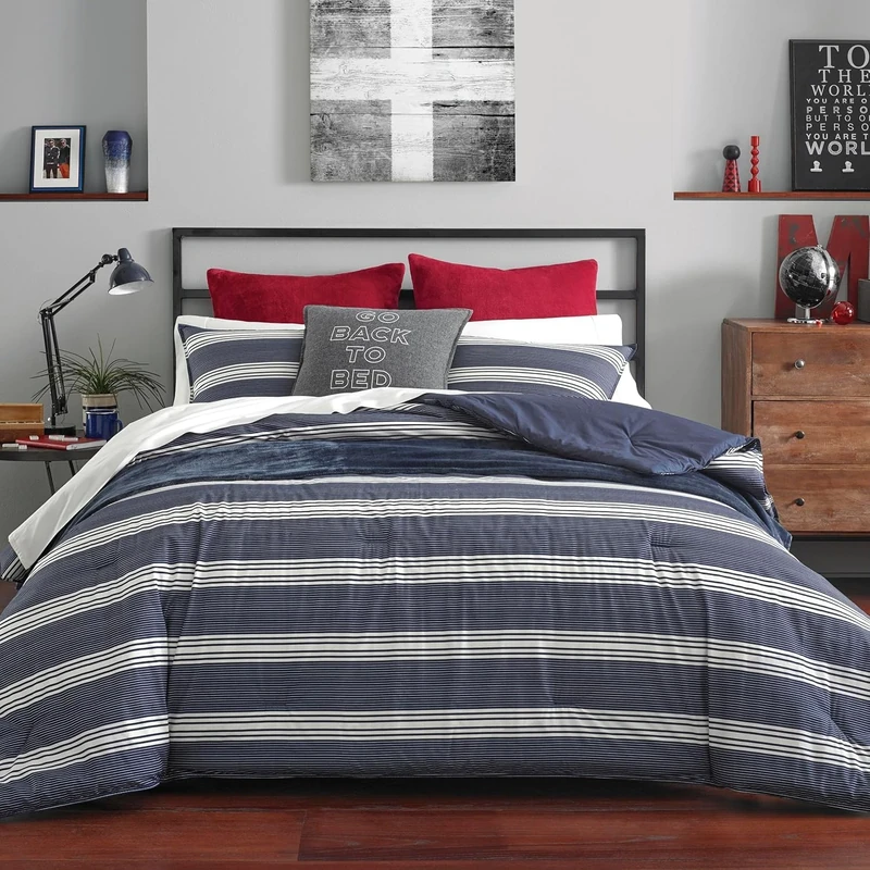Nautica - USHSFN1107496 | Craver Collection | 100% Cotton Cozy & Soft, Durable & Breathable Striped Duvet Cover with Matching Sham, 2-Piece Bedding Set, Twin/Twin XL, Navy