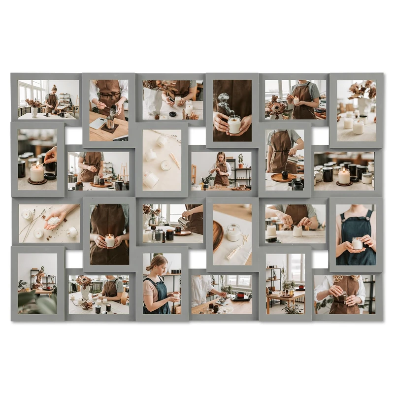 HELLO LAURA Picture Frames Collage Wall Decor - 24 Opening Collage Picture Frames for Wall Hanging Photo Collage Frame 4x6 Large Picture Frame for Home Living Room - Grey