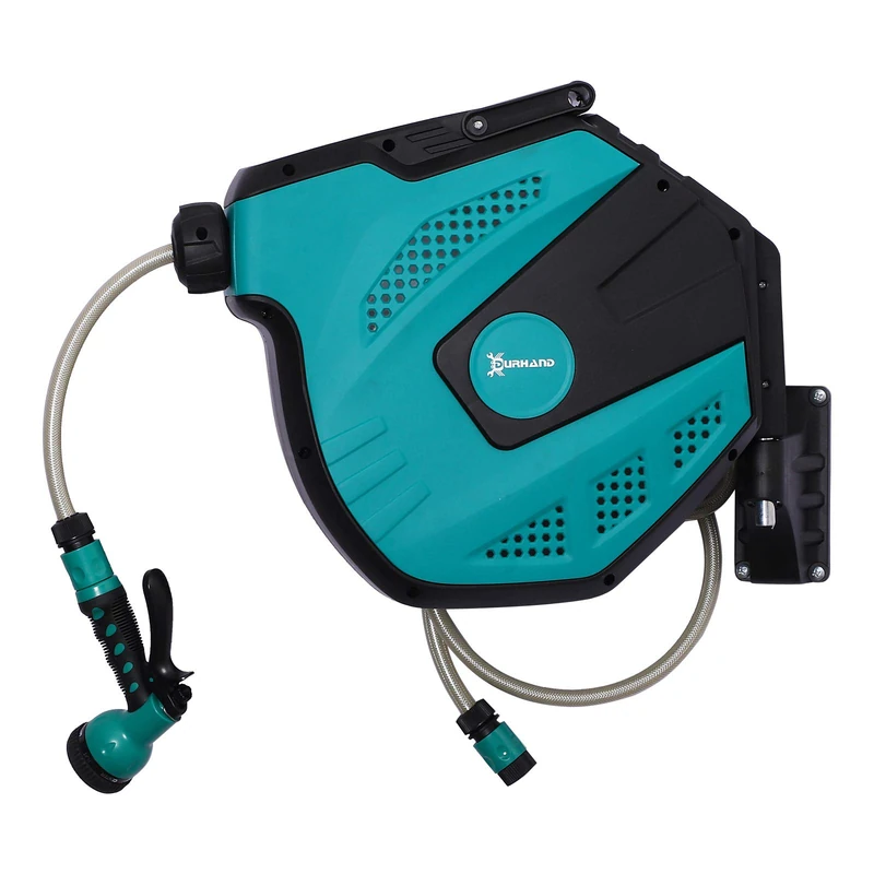 DURHAND 15m Garden Hose Reel - Wall Mounted Auto Rewind