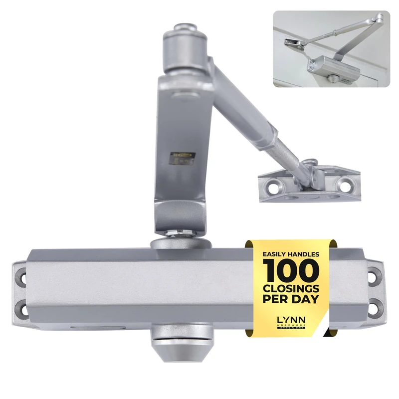 Lynn Hardware Medium Duty Commercial Door Closer - DC6003 Automatic Surface-Mounted Auto Door Closer, Size 3 for Home & Light Commercial Property, Aluminum