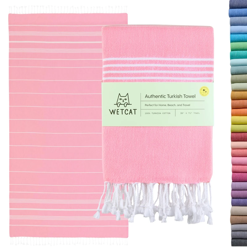 WETCAT Turkish Beach Towel Oversized 38x71 100% Cotton Sand Free Quick Dry Extra Large Light Travel Towel for Adults Beach Accessories Gifts - Light Pink