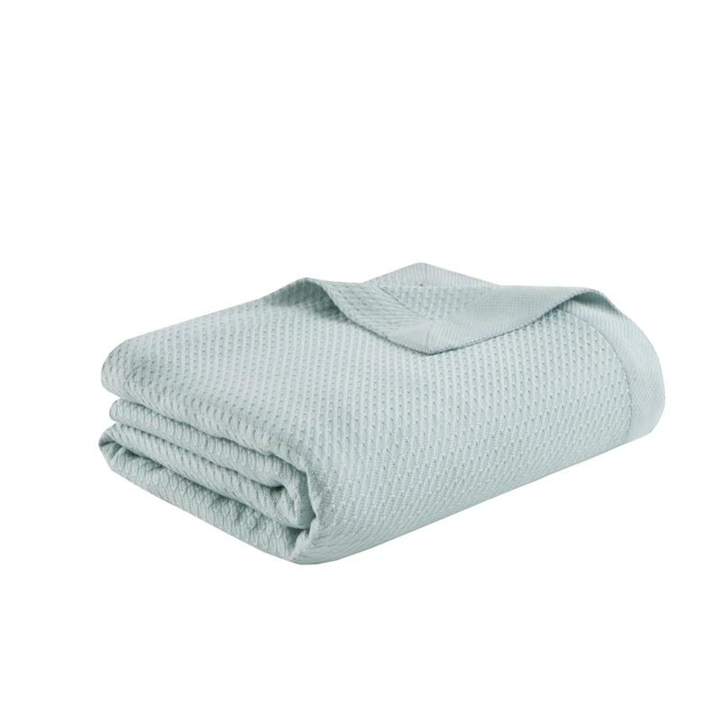 Madison Park 100% Egyptian Cotton Breathable Cozy Blanket, Premium Knit Luxury Season Lightweight Cover for Bed, Couch and Sofa, Full/Queen, Light Blue