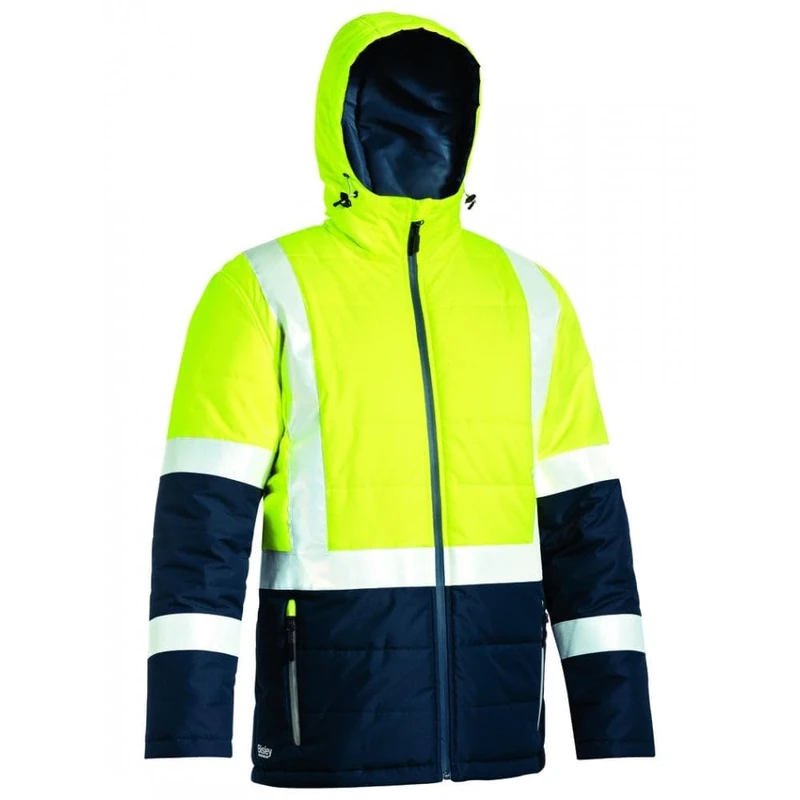 Bisley Workwear UKBJ6929HT_TT04 Puffer Jacket Two Tone Hi-Vis Long Sleeve Taped - Yellow/Navy, L