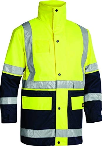 Bisley Workwear UKBK6975_TT04 Rain Jacket Two Tone Hi-Vis Long Sleeve 5-in-1 - Yellow/Navy, L
