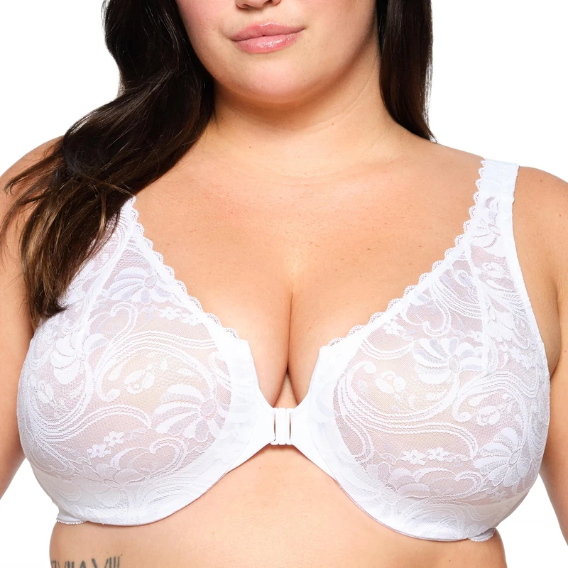 Glamorise Wonderwire Front-Closure Stretch Lace Underwire Bra 9245 (Women's & Women's Plus) White - Image 1