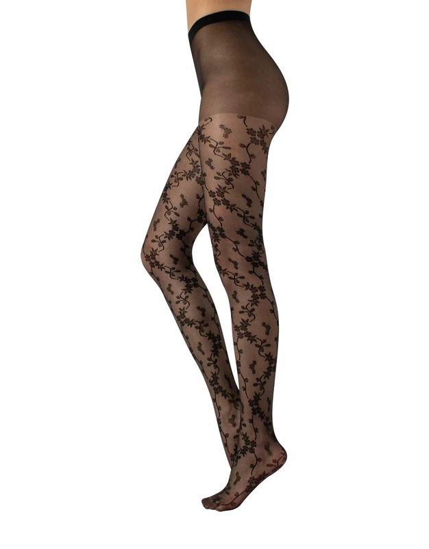 CALZITALY Floral Patterned Tights | Fashion Sheer Pantyhose with Flower Patterns | Black | S/M, L/XL | 20 DEN | Made in Italy (L/XL, Black)