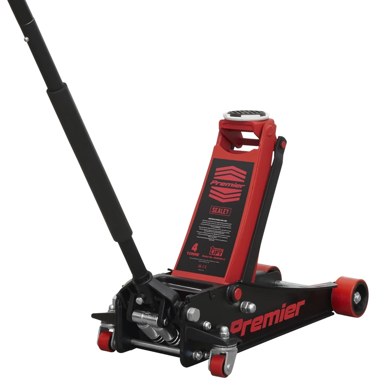 Sealey 4 Tonne Low Profile Trolley Jack, Car Jack, with Rocket Lift - Red - 4040AR