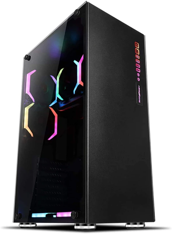 ABKONCORE E-ATX Premium Slim Full-Tower PC Gaming Case with 6 Pre-Installed 120mm ARGB Fans, 2 Sides Tempered Glass, RGB LED I/O, 3.0 USB, R310 with Wireless Remote Control and 61 Different LED Modes