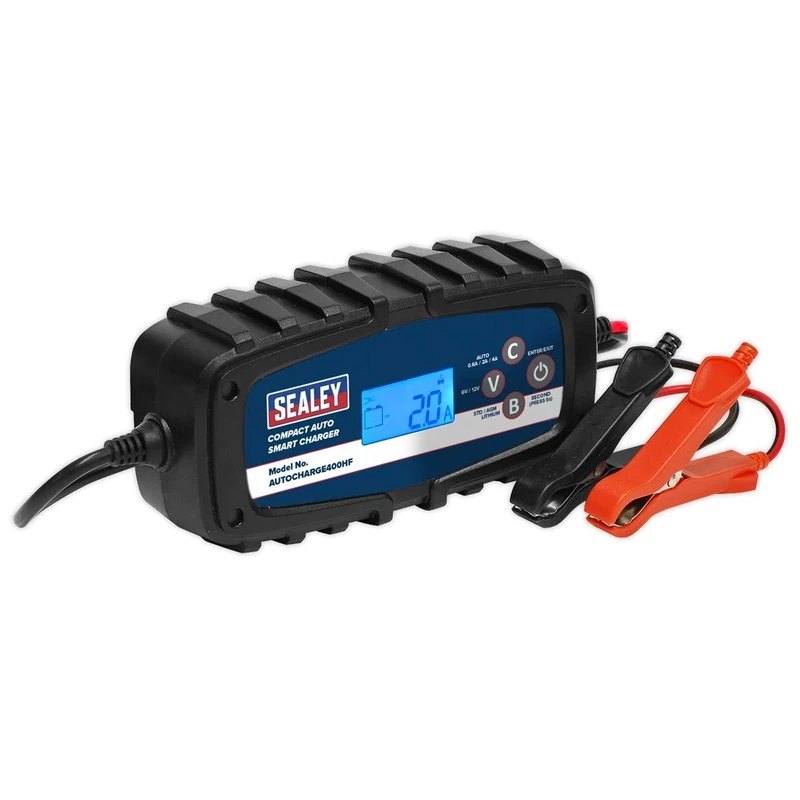 Sealey Compact Smart Charger & Maintainer 4A 9-Cycle 6/12V AUTOCHARGE400HF, Black